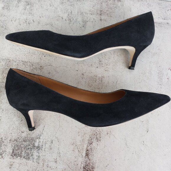 J McLaughlin Delia Suede Kitten Heel Pumps Black Shoes size 8.5 Evening Preppy - Picture 1 of 12